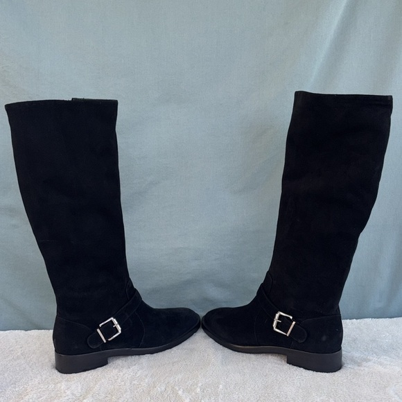 NWOT Schutz Luidi Women Sz 8 Buckled Suede Leather Knee Boot Black Side Zip - Picture 3 of 7